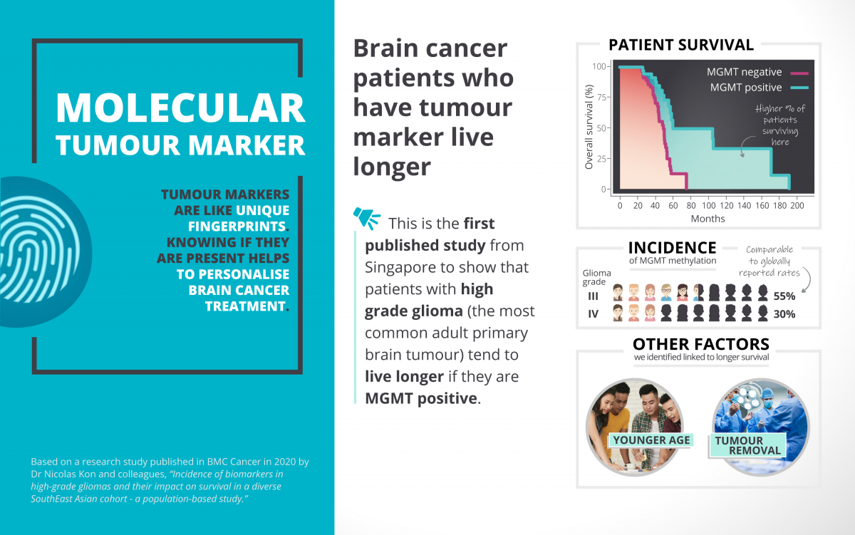 Infographic shows the effect on survival based on the presence of the brain tumour marker.